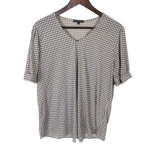Adrianna Papel Houndstooth Black White Short Sleeve V-Neck Shirt Women XL Top